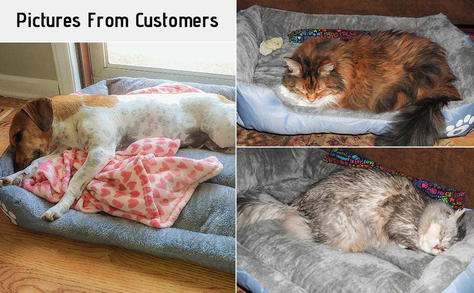 Golden retriever lying comfortably in a plush, gray dog bed, looking relaxed and cozy with its head resting on the edge of the bed.