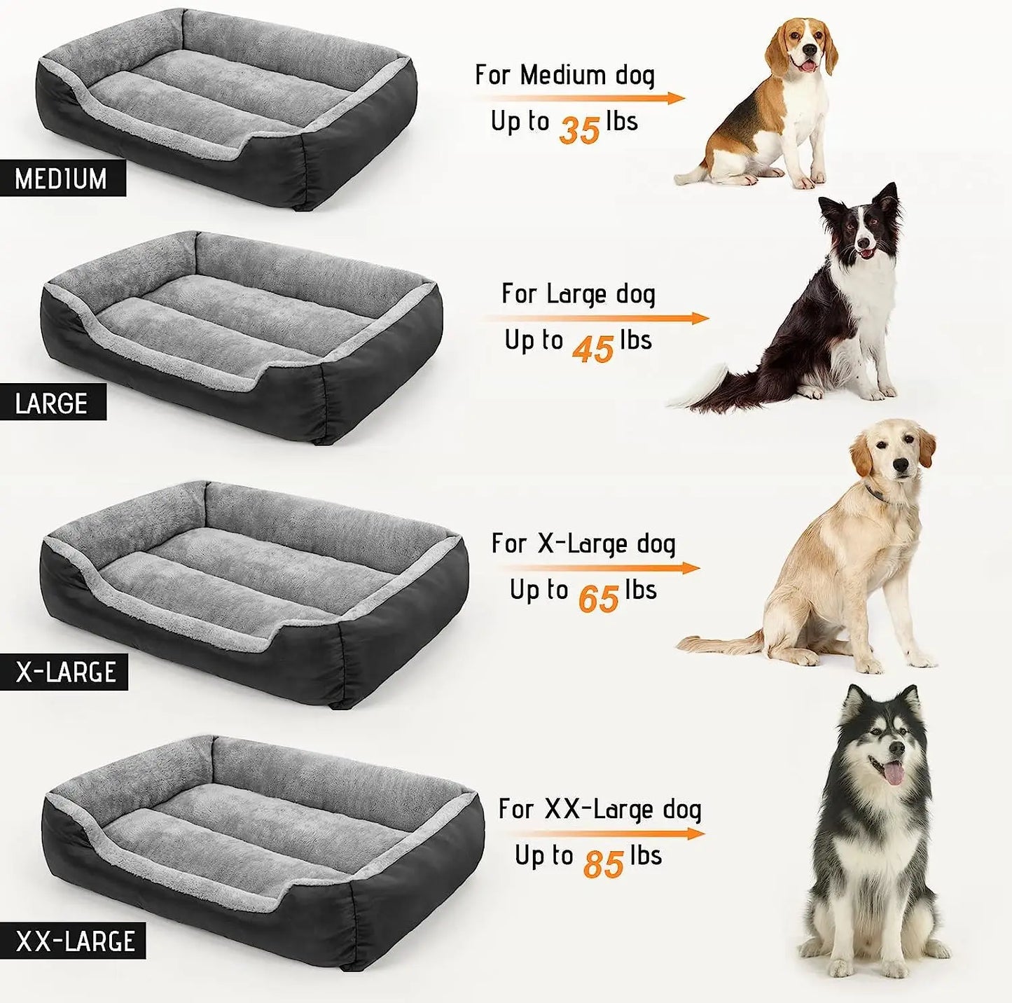 4 sizes dog beds